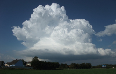 De bloemkoolvormige cumulus congestus kan fikse buien veroorzaken en mogelijk verder uitgroeien tot