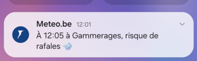 Exemple de flash météo pour les rafales de vent.