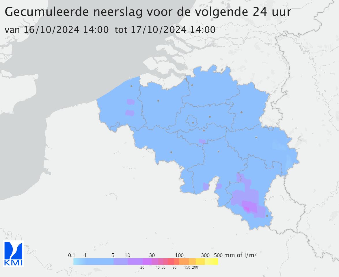 Verwachte neerslagtotalen volgende 24h